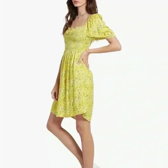 Volcom Wanna Have Fun Mini green and yellow floral smocked Dress - Picture 8 of 8